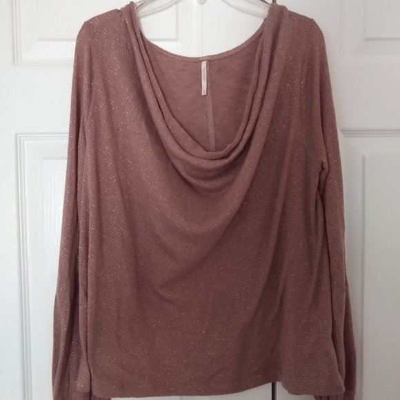 Free People Scoop Neck Glitter Long Sleeve Size Small - Picture 2 of 5